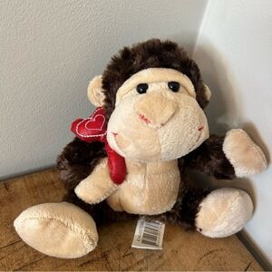 Kellytoy Brown Tan Gorilla w/ Heart Valentine Stuffed Animal Plush Toy 6"